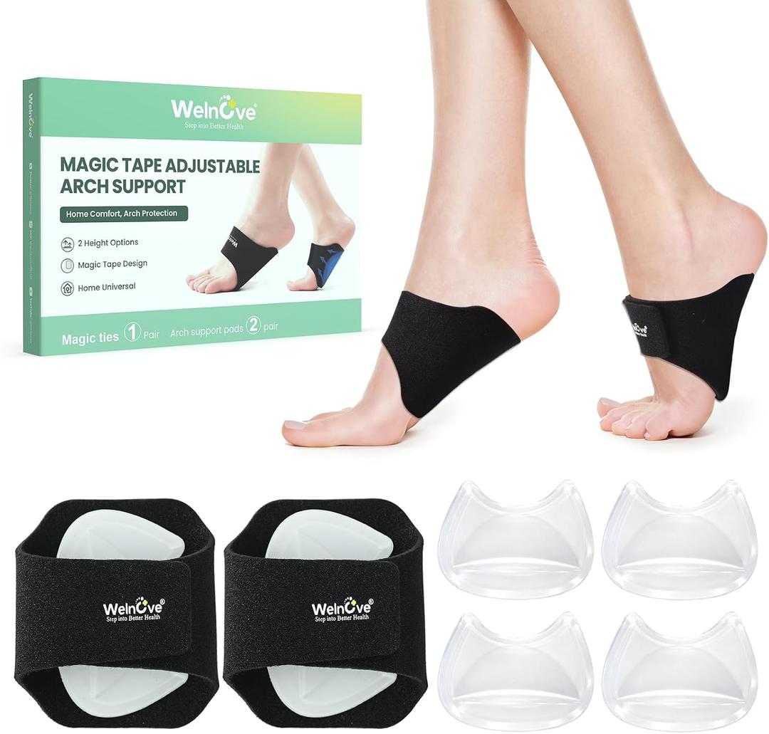 Arch Support Inserts for Men & Women - Welnove 6mm & 10mm Adjustable Heights Arch Pads - Non-Slip Arch Braces Bands for Plantar Fasciitis Relief - Gel Insole Pad for Flat Feet, High & Fallen Archs