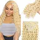 #613 Blonde Clip in Hair Extensions,Soft Real Human Hair 120g 7pcs,22 Inch Brazilian Remy #613 Clip ins for Women,Blonde Deep Wave Clip ins Silky Hair Extensions