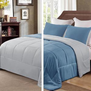 Exclusivo Mezcla Lightweight Reversible Twin Size Comforter Set, Down Alternative Comforter with 1 Pillow Sham, Twin Size Bedding Set for All Seasons, Bluish Grey