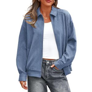 PRETTYGARDEN Faux Suede Bomber Jacket Women Fall Fashion 2026 Casual Zip Up Oversized Trendy Winter Clothing Outerwear Coats (Blue, S)
