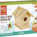 Beetle & Bee Build A Bird Bungalow - DIY Kid Art Craft Outdoor Birdhouse Kit, House Painting Kit for Kids, Hardware Glue Included- 4 Paints, 1 Brush, 7 Wooden Pcs, Chain For Tree Hanging Age 5+