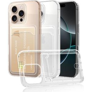 Clear Compatible with iPhone 16 Pro Max Case with Card Holder Slot, Shockproof Protective Soft Slim Silicone TPU Cover Wallet- Transparent
