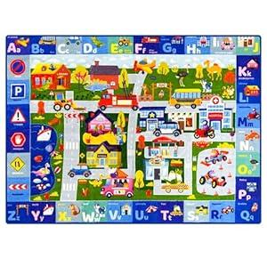 QUOKKA Classroom Rug for Kids - 78x59 ABC Rugs for Playroom - Alphabet Learning Area Rug for Bedroom - City Toddler Rug for Boys and Girls - Carpet for Kids Room