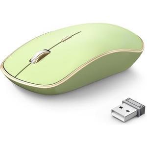 JOYACCESS J 2.4G Slim Wireless Silent Mouse - Portable Wireless Computer Mouse with 5 Adjustable DPI Levels, USB for Desktop, Notebook, MacBook, Chromebook, PC (Light Green)