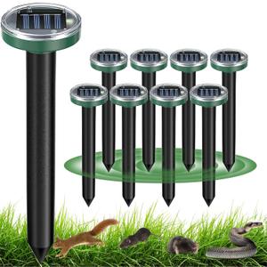 8 Pack Snake Repellent, Mole Repellent Solar Powered Ultrasonic, Gopher Repeller Sonic Mole Deterrent Spikes, Snake Gopher Vole Repellent Outdoor for Lawn Garden & Yard-Green