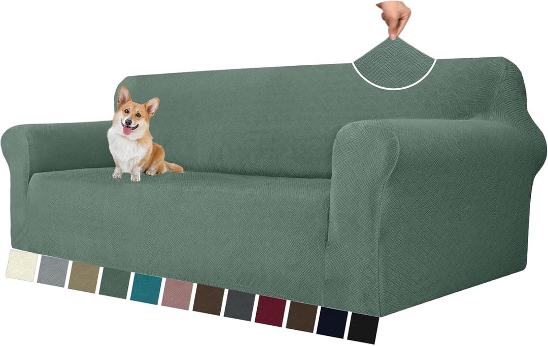 MAXIJIN Stretch Oversized Couch Covers for 3 Cushion Couch (91"-110"), 1-Piece Large Sofa Cover Slipcover Furniture Protector for Kids,Dogs (Extra Large, Diamond Pattern Pea Green)