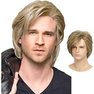 Swiking Men Wigs Blonde Layered for Male Guy Short Fluffy Natural Hair Synthetic Halloween Cosplay Costume Party Full Wigs (Blonde)
