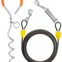 Petbobi Dog Tie-Out Cable and Stake - 20ft Heavy Duty Cable with Spring, No Tangle, 16in Ground Stake, Ideal for Yard, Camping and Beach, Suitable for Small Medium Large Dogs Up to 120 lbs, Black