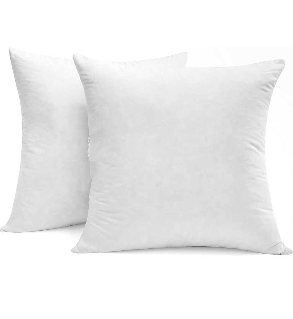 SNUG&COZY Luxury Goose Down Feather Pillow Inserts - 18x18IN, Double Layered Down-Proof Design, Ultra-Soft Cover, High Fill Weight, Pack of 2, White
