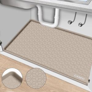 Under Sink Mat, 31" x 22" Waterproof Silicone Under Sink Tray for Kitchen & Laundry Cabinets, Kitchen Cabinet Shelf Protector, Up to 3.2 Gallons Liquid, Fits 36 inch Standard Cabinet(Apricot)