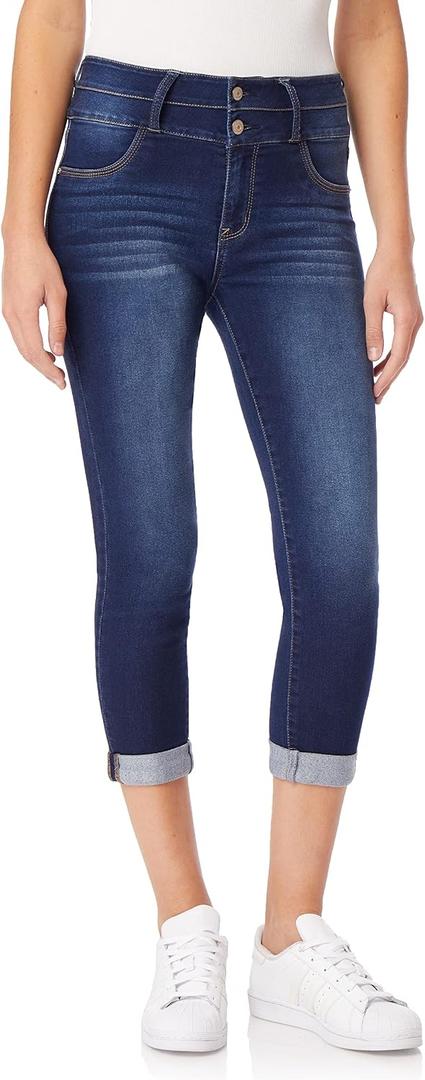 WallFlower Women's Juniors InstaSoft High-Rise Sassy Fit Skinny Stretch Crop Jeans (Blue, XL)
