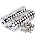 20Pcs Super Strong Round Base Cup Neodymium Magnets with Holes,0.63"(16mm) Ring Rare Earth Magnets Heavy Duty, Countersunk Holes Pot Magnet with Screw for Kitchen Craft Wood DIY Holding Tools Hanging