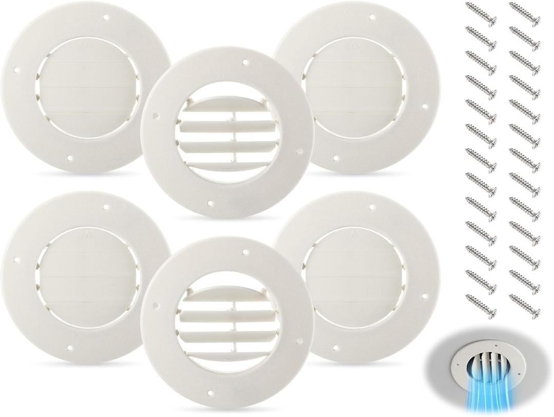 Leinuosen 6.5" Round Rv Vent Covers Beige Ceiling Air Conditioner Vent Lid Replacement Fits 4-5/8" Ducts for Inside Camper, Trailer, Motorhome