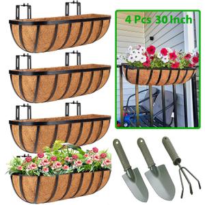 HKZ Deck Balcony Railing Planter Window Boxes - 4 Pack 30 Inch Planter Box, Balcony Planters Railing Hanging, Window Boxes Outdoor Fence Planters