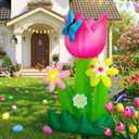 AerWo 6FT Spring Inflatable Outdoor Decoration Tulip Flower and Butterfly, Multi-Colored Flowers Easter Blow Up Yard Decorations, Inflatable Flowers with LED Lights for Spring Easter Summer Lawn Decor