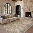 PureCozy Brown Vintage 9x12 Area Rug for Living Room Machine Washable Large Rug Non-Slip Soft Low Pile Carpet Floral Stain Resistant Indoor Office Throw Rug for Bedroom Dining Room Nursery