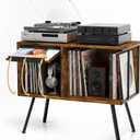 Faesun Flip Top Record Player Stand, Large Turntable Stand Holds up to 150+ Albums, Vintage Mid Century Record Player Table, Stereo Cabinet with Open Storage, for Living Room, Bedroom, Rustic Brown, 2-Tier