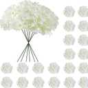20 Pcs White Hydrangea Artificial Flowers Bulk, Faux Hydrangea Flowers Heads, Artificial Fake Silk Hydrangea Flowers with Stems, White Flowers Artificial for Decoration Wedding Dcor