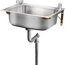 Stainless Steel Sink Wall Mount Commercial Hand Washing Station Prep Utility Kitchen & Bar Sinks Basin W/Gooseneck Faucet and Strainer for Home Garage Restaurant Laundry RV Bathroom Store