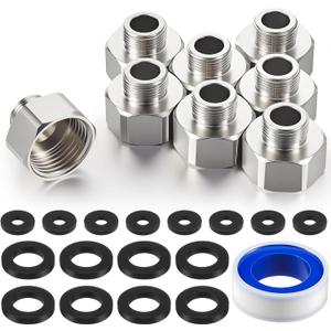 Shimeyao 8 Pcs Brass Water Line Adapter Pipe Fittings in 1/2" Female to 3/8" Male Reducer Adapter Compression Fitting for Bathroom Faucet Supply Hose Pipe Connector with Rubber Washer