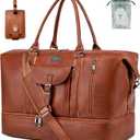 Weiatas Faux Leather Travel Duffel Bag for Women Men, Large Weekender Overnight Bag with Shoes Compartment, Waterproof Carry On Bag Travel Tote Bag Gym Bag with Luggage Strap (Brown)