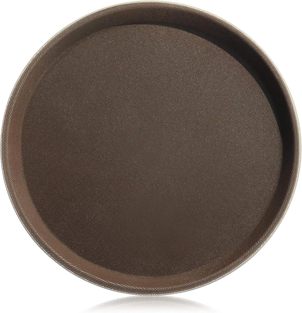 New Star Foodservice Non-Slip Tray, Plastic, Rubber Lined, Round (Brown, 11-Inch)
