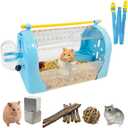 Tfwadmx Hamster Carrier Cage, Portable Dwarf Hamster Travel Cage, Pet Outgoing Cage with Chewing Toys, Small Animal Breathable Carrier for Hamsters Gerbil Mice Rat Hedgehog