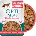 Optimeal Wet Cat Food Grain Free - Salmon & Tuna Tender Morsels, High Protein Premium Nutrition Made with Natural European Ingredients, Adult Cat Food Wet Pouches 3oz (Pack of 12) (EXP 01/27/28)