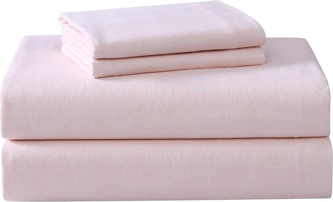 Laura Ashley - Flannel Sheets Full Size, Anti-Pilling & Wrinkle Resistant Cotton, Touchably Soft for All-Season Comfort - Bed Sheets with Matching Pillowcases & Fitted Sheet (Bright Blush)