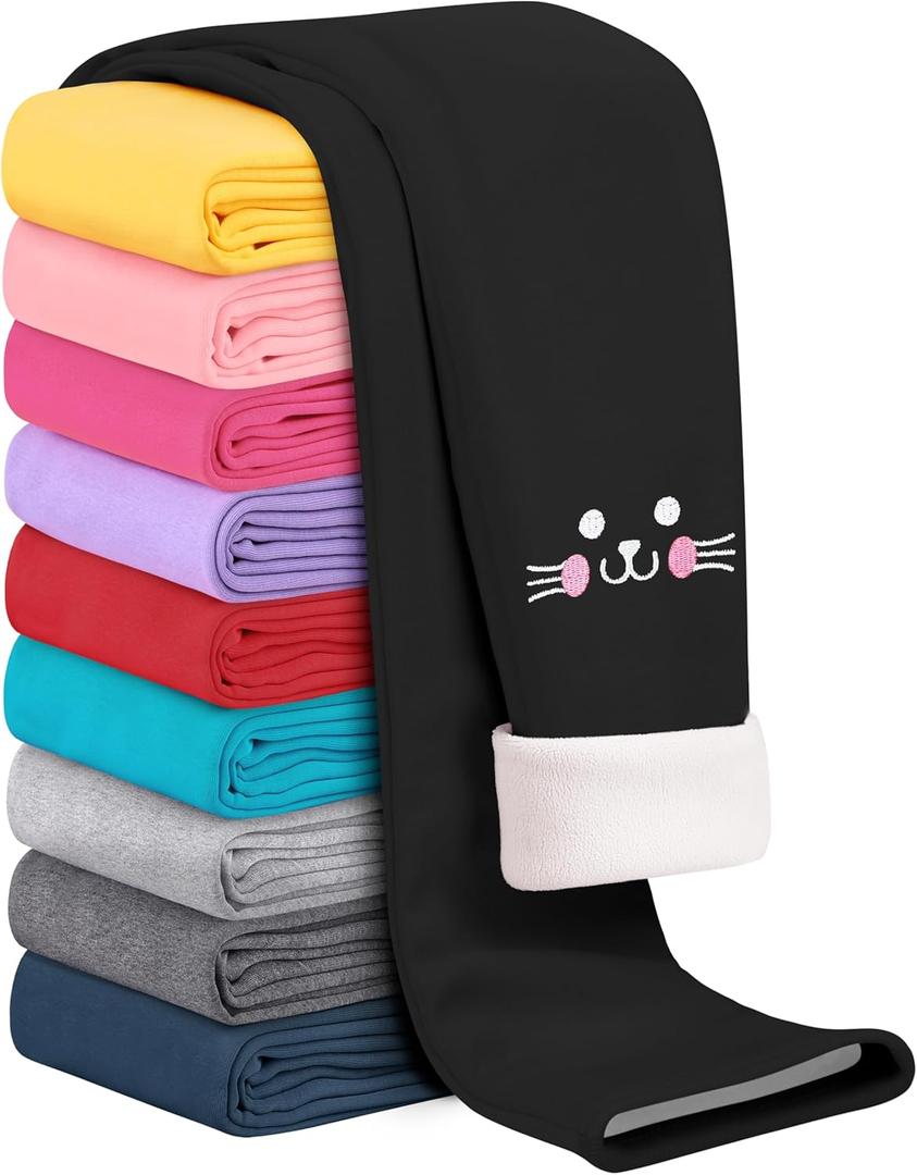 Resinta Girls Fleece Lined Leggings Cotton Kitty Print Thermal Pants Thick Warm Tights Winter Clothes for Kids