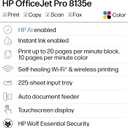 HP OfficeJet Pro 8135e Wireless All-in-One Color Inkjet Printer, Print, scan, Copy, fax, ADF, Duplex Printing Best-for-Home Office, 3 Month Instant Ink Trial Included, AI-Enabled (40Q35A)