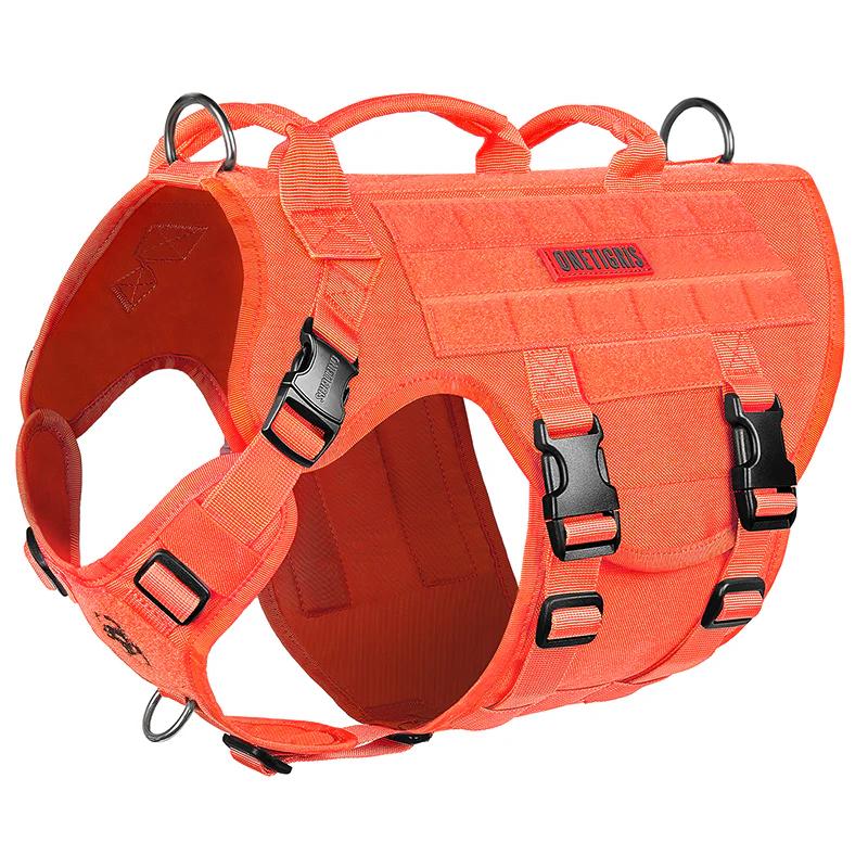ONETIGRIS Orange Tactical Dog Harness for Large Dogs, Heavy Duty No Pull Dog Harness with Handle, Adjustable Reflective Military K9 German Shepherd Big Size Dog Vest for Walking, Training, Hunting (L)