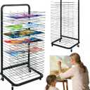 25 Removable Shelves Mobile Art Drying Rack for Classroom, Sturdy Metal Art Canvas Storage & Art Print Display Rack with Locking Wheels (32.22x14.6x17.3 In)Painting Drying Rackpaper drying rack (Black 25 layers)