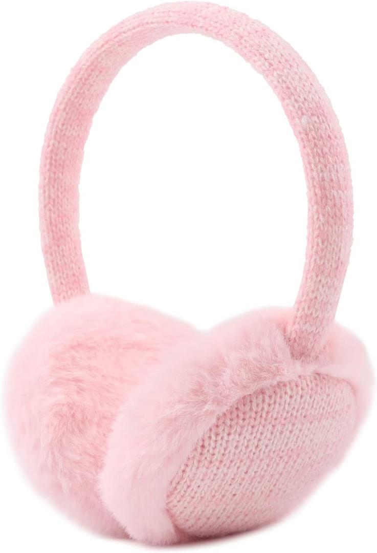PESAAT Winter EarMuffs for Kids Outdoor Boys Knitted Ear Cover Plush Toddler Girls Ear Warmer 3-8 Years (One Size, Pink)