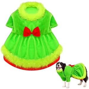 Glitopper Christmas Dog Costume Red Green Dog Outfit Lime Green Pet Outfit Velvet Furry Pet Costume Cosplay Christmas Dogs and Cats Clothes for Holiday Party Favors(Large)