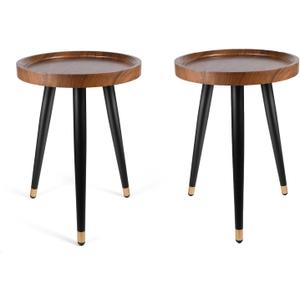 Plant Stand Indoor,Mid Century Walnut Wood Plant Table, Heavy Duty Metal Tall Flower Pot Stand,Modern Round Small Side End Table with Raised Design(12"x17") (2, 12 x 17 in)