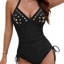 Blooming Jelly Women's One Piece Swimsuit Tummy Control Bathing Suit Petal Hollow V Neck Swim Suits 2025 (Black, Medium)