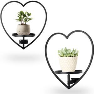 Wall Plant Holder Heart Shape Metal Hanging Planters Framed Plants Hanger Shelf Indoor Wall-Mounted Flower Display Rack for Home Ornament Decor