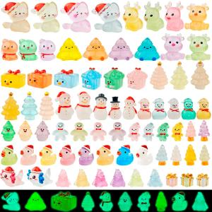 Piemow 75 Pcs Miniature Christmas Figurines - Luminous Mini Resin Figures to Hide, Glow in The Dark Resin Animals Gifts for Micro Landscape Aquarium Fairy Garden Dollhouse Decor
