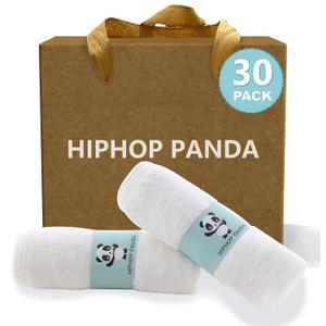 HIPHOP PANDA Baby Washcloths, Rayon Made from Bamboo - 2 Layer Ultra Soft Absorbent Newborn Bath Face Towel - Reusable Baby Wipes for Delicate Skin - White, 30 Pack (10x10 Inch - 30 Pack Gift Box Set)