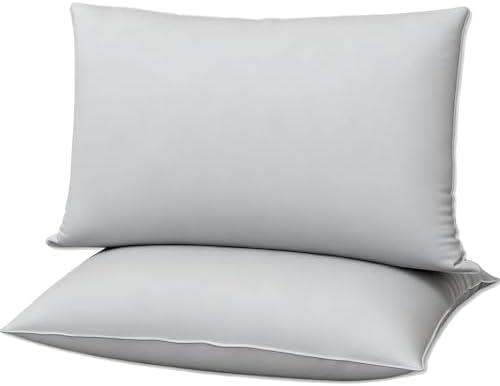 Gooeb Flat Ultra Thin Bed Pillows Standard/Queen Size Pillow Set of 2 Extra Soft Down Alternative for Stomach Back Sleeper Light Grey