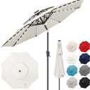 FLAME&SHADE 2 Tiers 9ft Solar Light Patio Umbrella, 40 LED lights outdoor umbrella with Centre Surround Light, Table Market Umbrella for Deck, Pool, Porch, Backyard, Garden (Ivory), 9 FT Double Top
