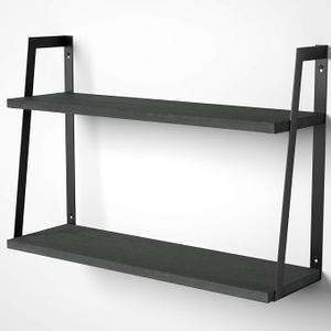 SRIWATANA Black 2-Tier Floating Wall Shelves, Rustic Wood Storage Shelf Set