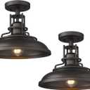 FEMILA Industrial Semi Flush Mount Light Fixture, 2 Lights Farmhouse Ceiling Light Fixture for Porch, Hallway,Kitchen,Bedroom,12 inches Oil Rubbed Bronze Finish, 4FY15-F-2PK ORB