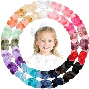 CÉLLOT 20PCS Big 6 Inch Hair Bows for Girls Grosgrain Ribbon Bow Toddler Back to School Hair Accessories with Alligator Clips for Toddlers Schoolgirls Kids Teens