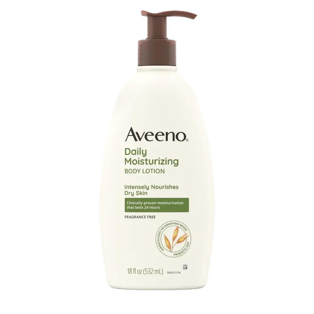 Aveeno Daily Moisturizing Body Lotion, Body Lotion for Dry Skin with Prebiotic Oat, Paraben Free, Fragrance Free, Non-Greasy, Non-Comedogenic Moisturizer, 18 FL OZ