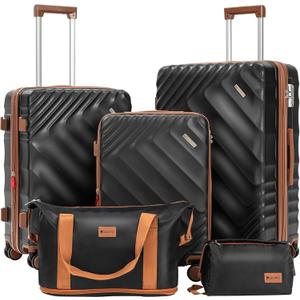 5 piece Luggage Set Expandable Suitcase 22x14x9 Airline Approved Carry on, ABS Hard Case Suitcases with Spinner Wheels, TSA Lock (Black)