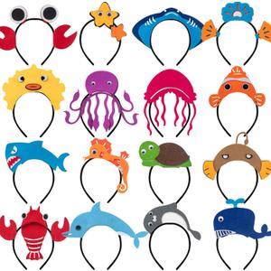 16 Styles of Felt Fabric Headband for Under The Sea Party Decorations, Ocean Animal Themed Party Favors, Beach, Pool, Mermaid, Zoo Parties Supplies, Kid Birthday Dress-up Hair Hoop, Halloween Costumes