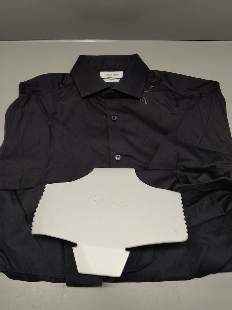 Calvin Klein Men's Dress Shirt Slim Fit Non Iron Stretch Solid (Jet Black, Large)