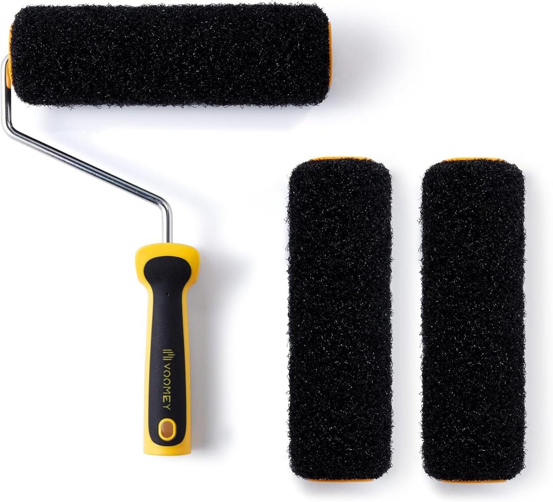 Voomey 3 Pcs 9 Inch Drywall Compound Roller Cover with 1 Pcs Paint Roller Frame, Drywall Texture Brush, Suitable for Covering Wall and Ceiling Surfaces